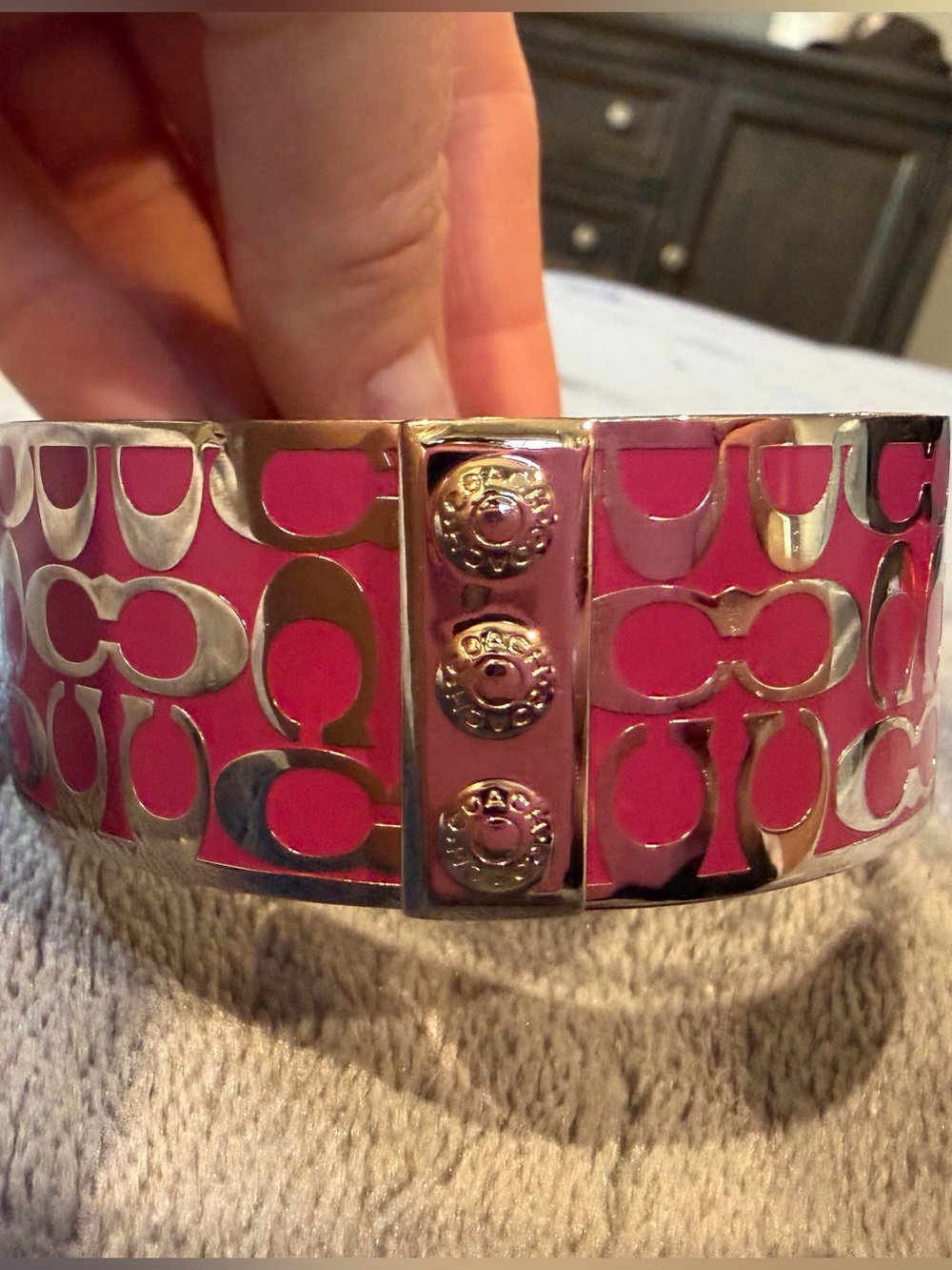 Coach Pink Signature Hinged Bangle Bracelet - Picture 4 of 6